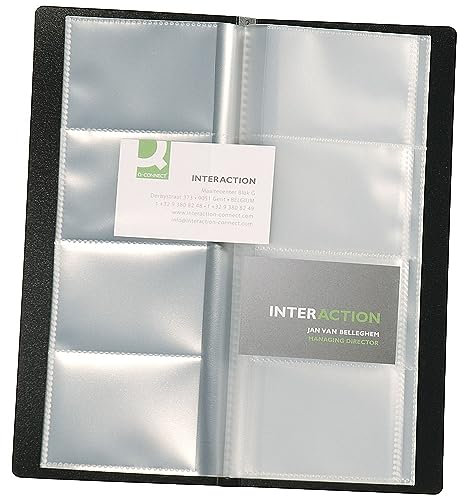 Visitenkartenbuch schwarz für 160 Karten Mappenformat ca. (BxH): 11,0 x 26,0 cm, für Visitenkarten 9,0 x 5,7 cm. Kunststoffmaterial mit glatter Oberfläche und fest eingeschweißten transparenten Hüllen