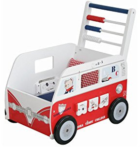 roba Teddybus aus Puppenmöbel Serie 'Teddy College', Puppenwagen weiss lackiert, Puppenzubehör inkl. Kissen, Decke und Spielfunktionen