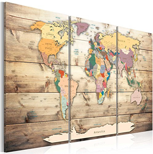 B&D XXL - Tableau en Liège Monde 120x80 cm - Tableau d'Affichage Mappemonde Cadre en Bois Grande Décoration Murale pour Bureau Maison - Carte de voyage style vintage k-C-0035-p-f