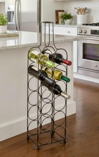 GAP GARDEN PRODUCTS Free Standing Wine & Spirits Rack – Wine Bottle design, Holds 12 Bottles – Heavy-Duty Steel – Black Antique Finish – Fully Assembled – Made in the UK