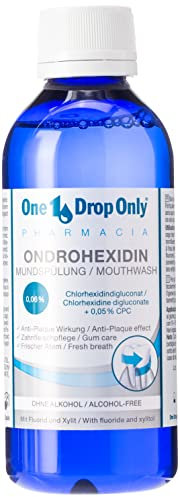 One Drop Only® - Pharmacia ONDROHEXIDIN Mundspülung mit Chlorhexidin (250 ml) / Antibakterielle Mundspülung ohne Alkohol & mit Kaliumfluorid/Sanfte Mundreinigung & Mundpflege/CPC Mundspülung
