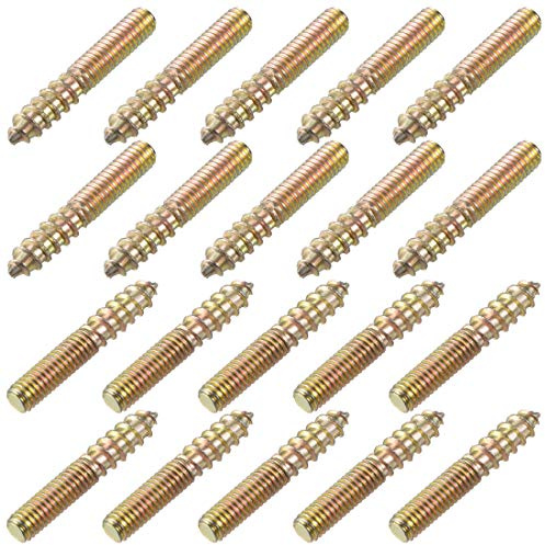uxcell M4 Hanger Bolts Length 1(25mm) Double Headed Bolts Self-Tapping Screw 4mm Wood Joint Furniture Legs 20pcs
