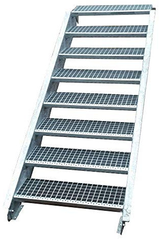 Stahltreppe Industrietreppe Aussentreppe Treppe 8 Stufen-Stufenbreite 80cm / Geschosshöhe variabel 120-160cm verzinkt Gitterrosttreppenstufen Tiefe 24cm