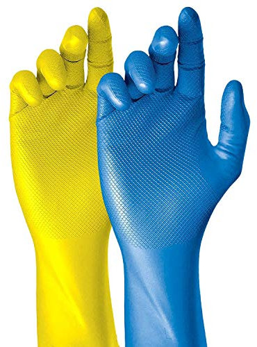 Grippaz Work-Inn Nitril-Handschuhe Gelb 30cm (50 Stück) | Größe L | latexfreie Arbeitshandschuhe extrem robust & rutschfest | ohne Puder patentierte Schuppenprägung | Einweghandschuhe + hygienisch