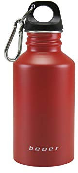 BEPER, Rot C102BOT002 Stahlwasserflasche 500 ml mit Karabinerhaken, Edelstahl