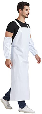 Nanxson Unisex wasserdicht Gummischürzen Arbeitsschürze Fleischerschürze Metzgerschürze für Industrie, Lebensmittelservice, Metzgerei, Reinigung CF3109 (Weiß+Ärmelschützer, eine Size)