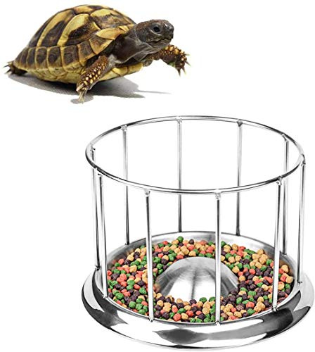 Alimentador de Tortuga - de acero inoxidable cuenco de alimentos de tortuga, Cuenco alimentador de Agua y Comida de Roca de Reptil Duradero para Tortuga de AguaSmall (3.9 * 3.2 * 1.38in)