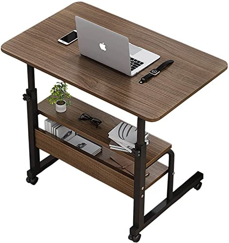 Adjustable Table Student Computer Desk Portable Home Office Furniture for Small Spaces, Bedroom, Bedside - Movable with Storage - Size 31.5 * 15.7 Inch - Brown
