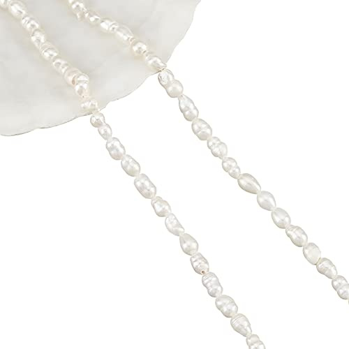 NBEADS - 65 piezas de cuentas de perlas naturales cultivadas de agua dulce, cuentas de perlas de arroz blanco mini de 3~4 mm para hacer joyería, agujero de 0,6 mm