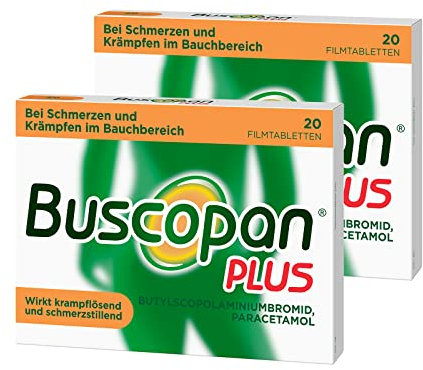 Buscopan PLUS Tabletten mit Paracetamol bei Bauchschmerzen | 2x20 Stk |lindern schnell stärkere Schmerzen & Krämpfe im Bauch|Magen-Darm-Erkrankungen, Regelschmerzen, Magenkrämpfe & Blasenentzündung