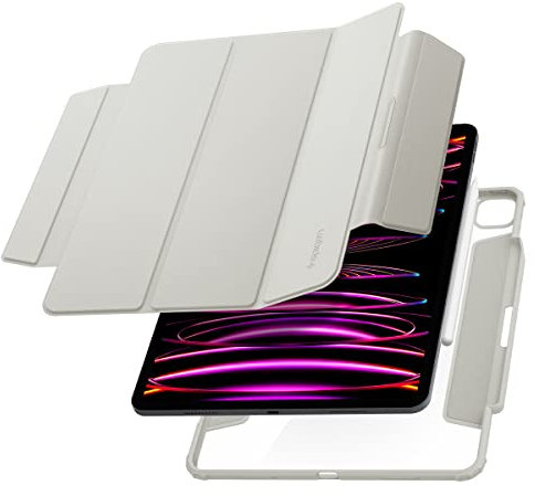 Spigen AirSkin Pro Kompatibel mit iPad Pro 12.9 Zoll 6. Generation (2022) / 5. Generation (2021) Hülle mit abnehmbarem magnetischem Deckel - Grau