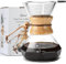 Lalord Verser Over Cafetière avec Filtre en Acier Inoxydable Réutilisable, 600 ml Carafe à Café en Verre Borosilicaté, Collier en Bois, Cafetière Manuelle, Peut Contenir 3 Tasses