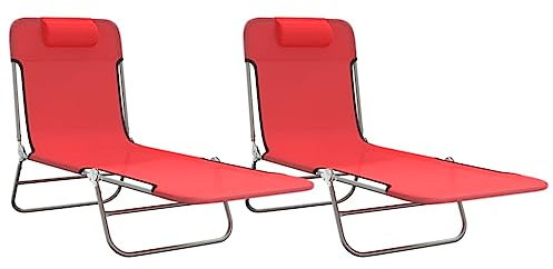 vidaXL Sonnenliege 2 STK., Gartenliege Klappbar Stahlrahmen, Relaxliege Verstellbare Rückenlehne, Liegestuhl Strandliege, Rot Textilene Stahl