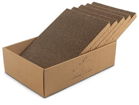 casa pura Katzenkratzbox Tiger mit 5 Kratzbrettern - 43,5 x 29,5 x 14 cm - Doppelseitige Kratzpappe für Katzen - Kratzbrett Katze zur Krallenpflege