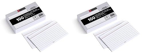 Miquelrius - Flashcards, 100 Fichas para Notas, Rayado Horizontal, Tarjetas para Estudio, Papel Cartulina Offset de 200 g/m², Tamaño 75 x 125 mm (Paquete de 2)