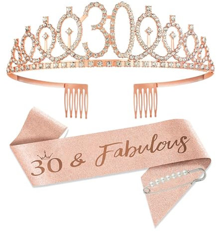 SCBOY 30 anni Compleanno Donna 30 anni Donna Rosa Corona Tiara e Decorazione Fascia RegaliRegalo Per Decorazione Festa di Compleanno
