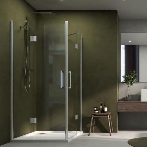 Cabina doccia Angolare Giglio 2 Ante Cristallo 8 mm Trasparente Box Doccia da Montare ad Angolo (cm 67-69x97x99 x H 195)