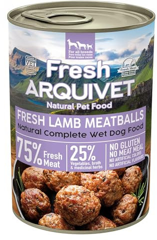 ARQUIVET Frische Lammfleischbällchen - Dosenfleischbällchen mit Lamm, Karotten und Süßkartoffel - Packung 6 Stück x 400g - Hundenassfutter, Alle Rassen