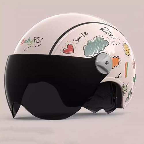 QJWMatic Demi-Casque De Moto pour Enfants Casque Ouvert Rétro Léger Jet avec Visière pour Garçons Et Filles De 3 À 16 Ans C,48-58CM