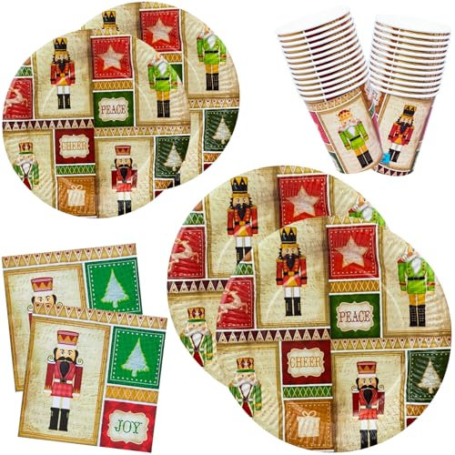 96 Weihnachten Pappteller, Servietten, Pappbecher, Dessertteller Partygeschirr Set, Weihnachtsteller, Weihnachtsservietten, Weihnachtsbecher, Nussknacker