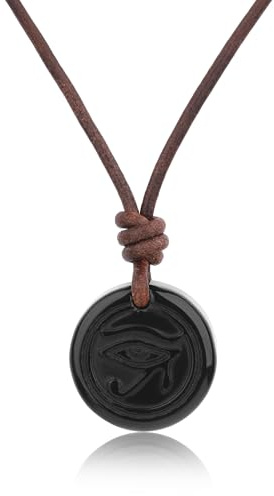 COAI Collar para Hombre con Colgante Ojo de Ra de Obsidiana Negra Piedra Natural, Collar de Cuero Italiano para Hombre