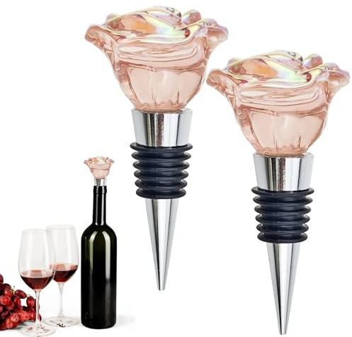 2 Pack Rose Wine Stopper, Bottle Stopper Wine Saver, Reusable Wine Corks for Beverage, Wine Preserver Wine Saver Keep Wine Fresh Wine Accessories Gifts for Wine Lovers, Wedding Favors