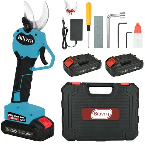Tijeras de Podar Electricas 40mm,Tijeras de Podar Bateria 24v,2x3000mAh Bateria,Adecuado Para JardineríA,Huertos, Parques,Arboles Frutales,Bellota