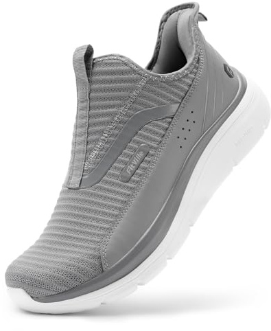FitVille Scarpe da Camminata Uomo Extra Larghe Slip-on Sneaker Casual Traspiranti Scarpe Sportive Senza Lacci Grigio 45 EU Larga