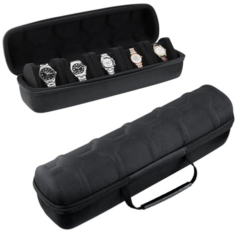 Amexo Custodia da Viaggio Arrotolabile a 5 Scomparti per Orologi, Custodia Rigida da Viaggio per Orologi Custodia a Rotolo per Orologi e Organizer per Uomini e Donne con Cuscino Anti-movimento