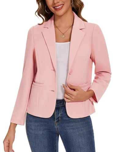 MINTLIMIT Women Casual Blazer Jacket Outerwear Coat with Buttons Pockets Suit (Pink L)