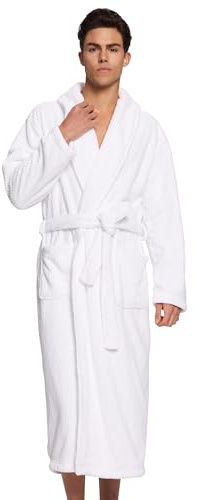 PJGGZ Men's Shawl Collar Bathrobe, Soft Long Towel Robe for Men - Super Absorbent Quick Dry yet Warm(White, L/XL)