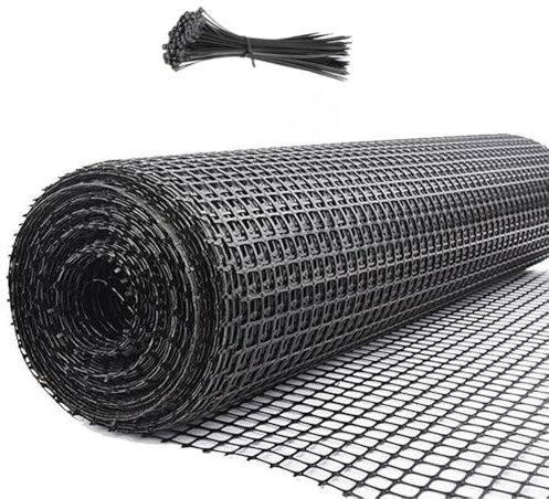 Plastic Wire Mesh Fencing, 1 x 10M Reusable Gardening Net Fence Sheet Chicken Wire Mesh Roll Poultry Breeding Netting Garden Balcony Protection Net Black with 18 Pcs Fixed Straps