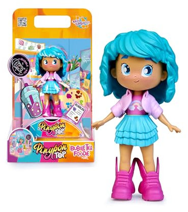 Pinypon TOP Bubble Tea Girl, Chica TOP con Temática Té de Burbujas, Figura Articulada de Brazos y Piernas, Doble Cara y Ropa y Zapatos Intercambiables, Sobre con Accesorios, +4 años, Famosa (PNN01300)