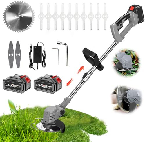 Cortadora de césped inalámbrica de 21 V con desbrozadora inalámbrica, desbrozadora inalámbrica eléctrica 3 en 1, cortadora de césped con 2 baterías, Recortadora eléctrica, desbrozadora de césped