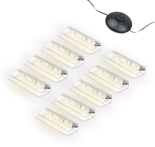 kalb | LED Glaskantenbeleuchtung Ambilux Clip transparent 3000K 5000K 1-10 Sets für Glasböden 4-10mm Fußschalter Glasbodenbeleuchtung erweiterbar um Dimmer/Controller Plug & Play (warmweiß, 9er Set)