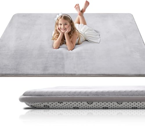 Favodormir Dicke Krabbelmatte Baby 120×120×3cm,Schaumfüllung Teppich Spielmatte Baby,Rutschfester Unterseite&Weicher Kurzflor, Pflegeleicht,Teppich Kinderzimmer,Spielmatten Für Laufgitter,Grau