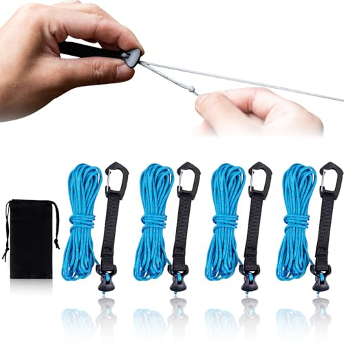 4 Pack Guy Lines-Ultralight Tent Cords with Locking Carabiner Clip, 2mm 100% Nylon Guylines Ropes for Outdoor Camping Tent Tarp,Climbing,Hiking Backpacking (Blue, 4M)