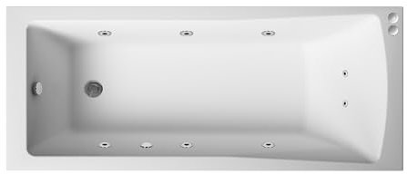 Balterley 1700 x 750mm Square Whirlpool Shower Bath with 8 Chrome Jets, Straight Single Ended Gloss White Soaking Shower Bath, Acrylic Baths for Bathrooms, Straight Square, Adjustable Leg Set (White)