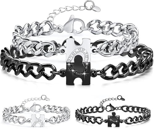 Sikweny 2 Pezzi Bracciali Coppia Catena Regolabile Regali Fidanzato Progettazione di Puzzle Bracciali Coppia Fidanzati Forte e Resistente alla Corrosione per San Valentino Natale Festa di Compleann