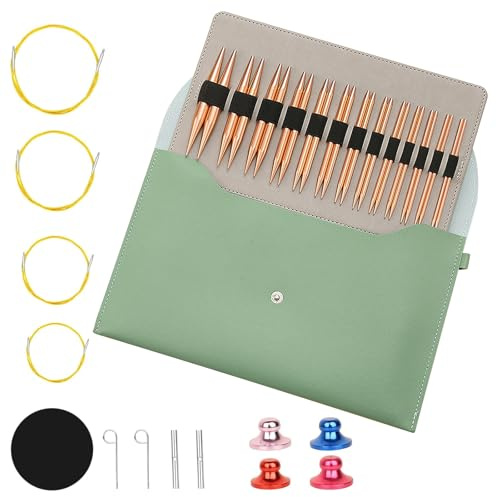 Lot de 13 paires d'aiguilles à tricoter circulaires interchangeables - 3 à 10 mm - Avec étui et accessoires - Kit d'aiguilles à tricoter pour débutants et adultes - Facile à utiliser - Accessoire de