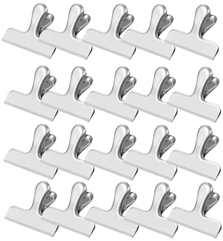 UCFBWO Lot de 20 grandes pinces de fermeture de 75 mm en acier inoxydable - Pinces en métal - Clips de charnière en métal pour sacs, emballages alimentaires, maison, photo, cuisine, bureau