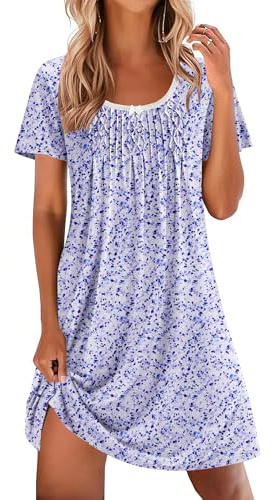 Ekouaer Camicia da Notte Donna Estiva con Inserti Pizzo e Stampa Floreale Pigiama Maniche Corte con vestibilità Rilassata Viola L