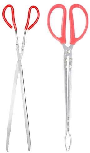Abaodam Pinzas para Serpientes de Acero Inoxidable 52 Cm, Tenazas de Punta Curva y Recta, Mango Antideslizante, Herramienta Multifuncional para Alimentación, Captura y Limpieza de