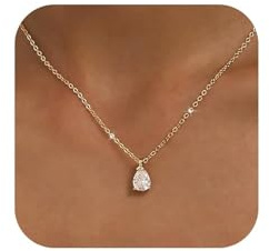 Aribliseza Women's Gold Necklace, 14 Carat Gold-Plated Necklace with Sparkling Teardrop Diamond Pendant, New Fashionable and Exquisite Necklace (2026), Women's Jewellery, Fashionable Jewellery Gift