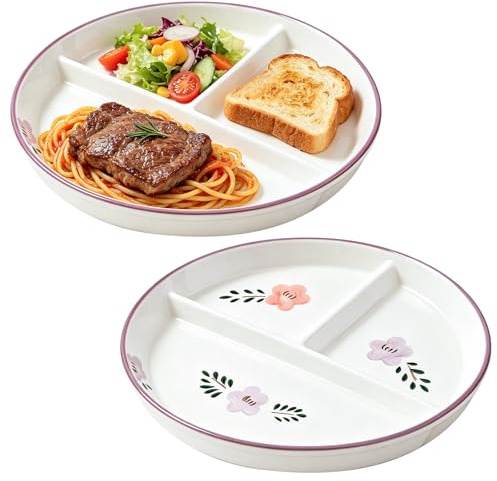 BYZESTY Tallrik för vuxna, 2 stycken, 20 cm keramisk delad tallrik, keramiska delade tallrikar, portionskontrollplatta för vuxna, sallader, desserter, snacks, fester, snacks