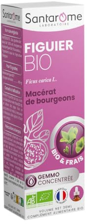 Santarome Bio - Figuier Bio - Macérat de bourgeons - Bourgeon de Figuier Bio - Bourgeon Frais - Gémmothérapie - Complément alimentaire anti stress - Flacon de 30 ml - France