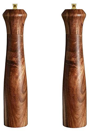 Wooden Salt and Pepper Grinder Set,Manual Salt and Pepper Mill,Acacia wood Salt Grinder Refillable,Pepper Mill with Adjustable Coarseness,Salt and Pepper Shakers Tableware Gifts 10 2PCS