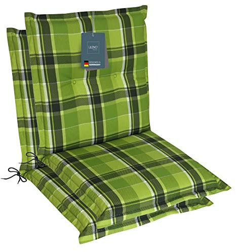 LILENO HOME Gartenstuhl Auflagen als [2er Set - Niedriglehner] in Karo Grün - Bequeme Liegen als Sitzauflagen für Gartenmöbel - Stuhlkissen für Gartenstühle und Klappstühle