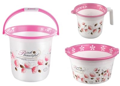 JOYO 3Pcs Bucket set Includes: Jug1.1L / Bucket 18L / Tub (Pink)