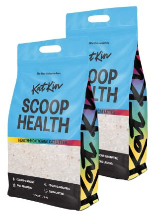 KatKin Scoop Health Litter 2 Beutel (2 x 2,7 kg/6,7 l Beutel): Gesundheitsüberwachung, farbwechselndes Katzenstreu mit geruchsbeseitigenden, schnell absorbierenden, langlebigen Silika-Kristallen.